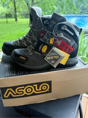Asolo Atlantis Hiking Boots in Gray with Red Accents